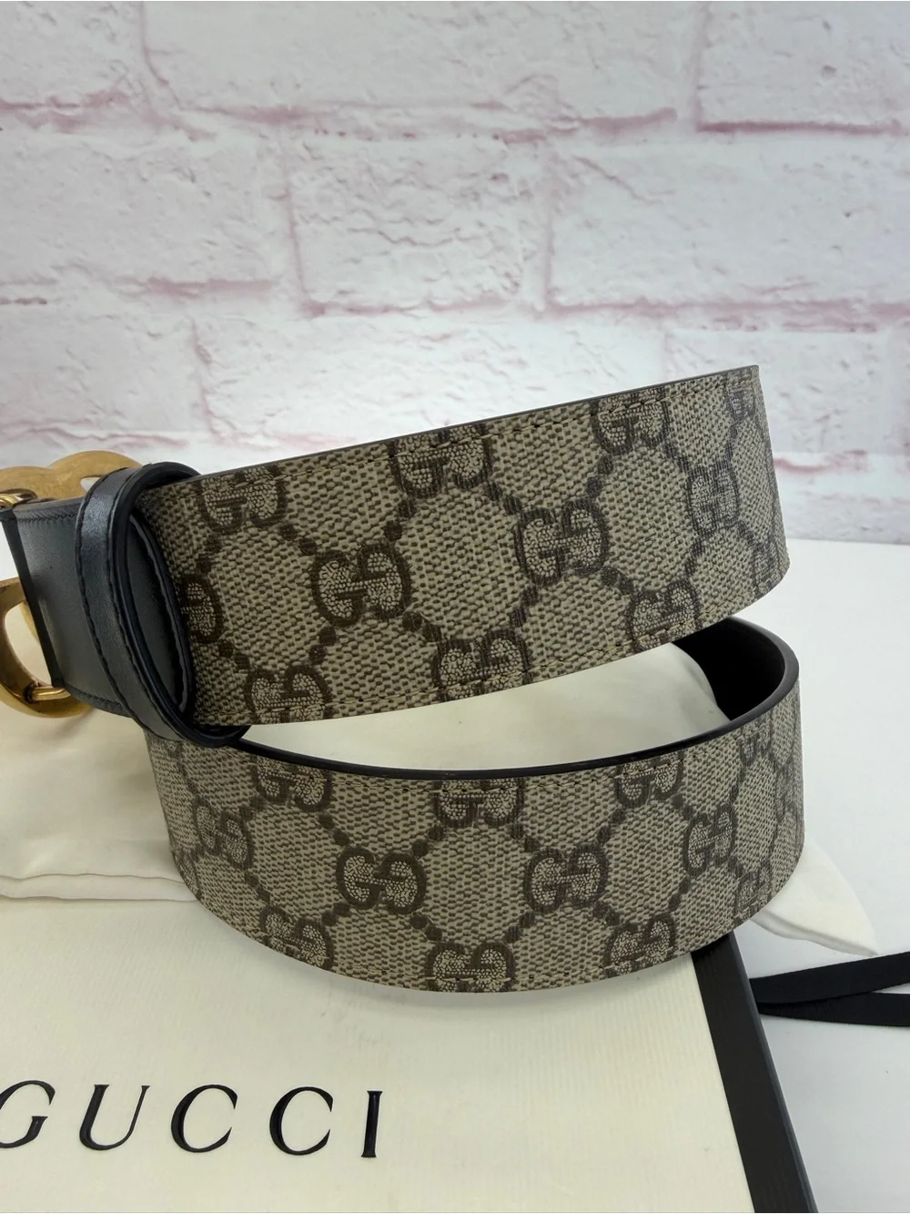 Authentic Gucci Canvas Leather Marmont GG Logo Belt 400593 80/32